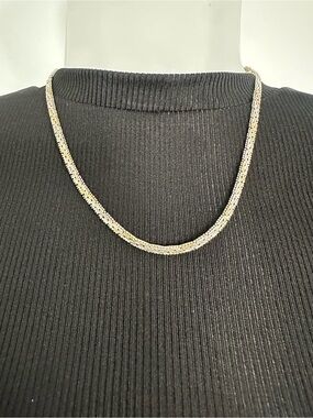 VINTAGE Two-Tone 14Kt Vermeil 925 Italian Silver 18 Inch Riccio Bead Necklace